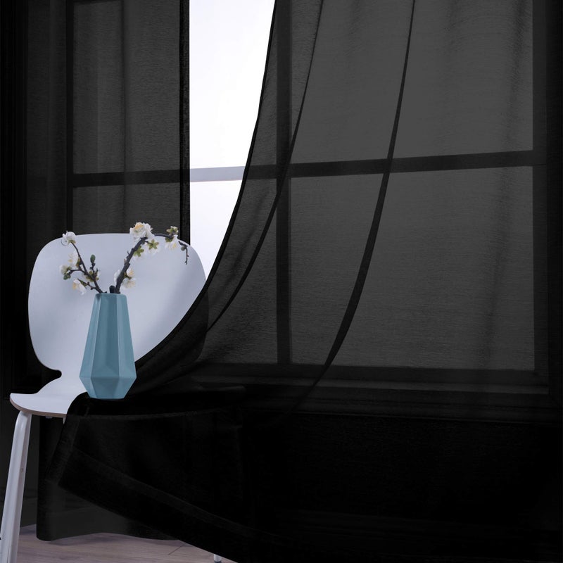 KOUFALL Black Sheer Curtains 63 Inch Length for Office,Lace Gothic Curtains Drapes 63 Inches Long 2 Panels Set for Bedroom Living Room - Image 4